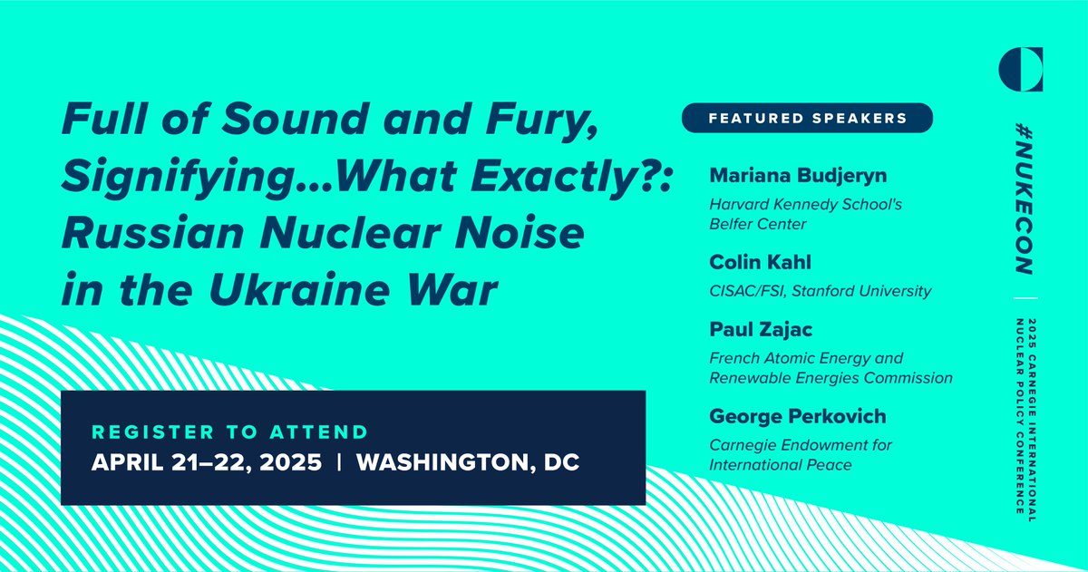Carnegie Endowment (@carnegieendow) on Twitter photo Vladimir Putin & Russian officials have repeatedly evoked the risk of nuclear war. How should we read these threats? Which were genuine versus gestures?
<a href="/PerkovichG/">George Perkovich</a> will explore what these nuclear manipulations during the Ukraine War tell us about deterrence, public assurance, & Vladimir Putin & Russian officials have repeatedly evoked the risk of nuclear war. How should we read these threats? Which were genuine versus gestures?
<a href="/PerkovichG/">George Perkovich</a> will explore what these nuclear manipulations during the Ukraine War tell us about deterrence, public assurance, &