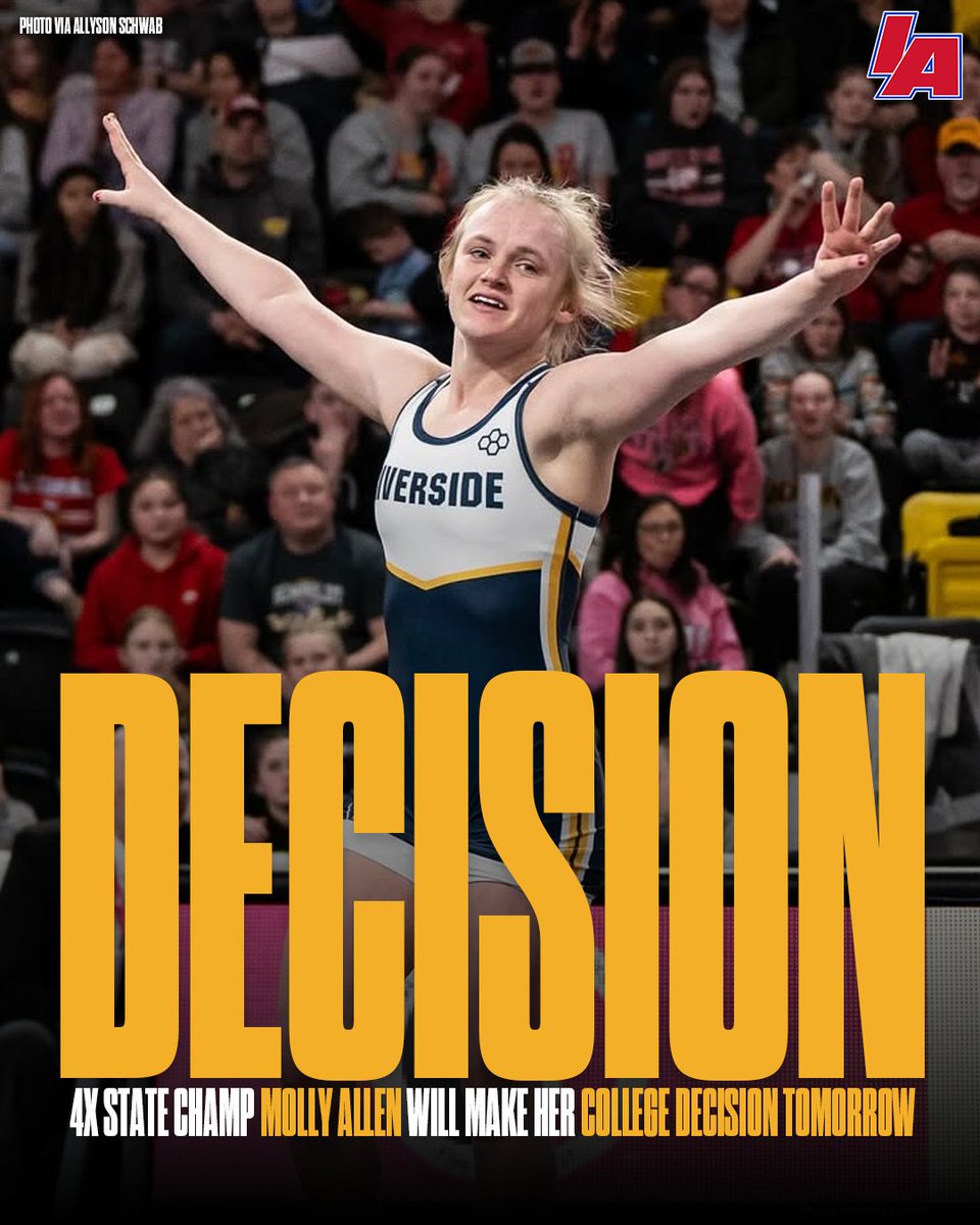 It's decision time for Miss Molly 🔥

She announced that she'll be making her college choice at 8 AM tomorrow.

#IAwrestle