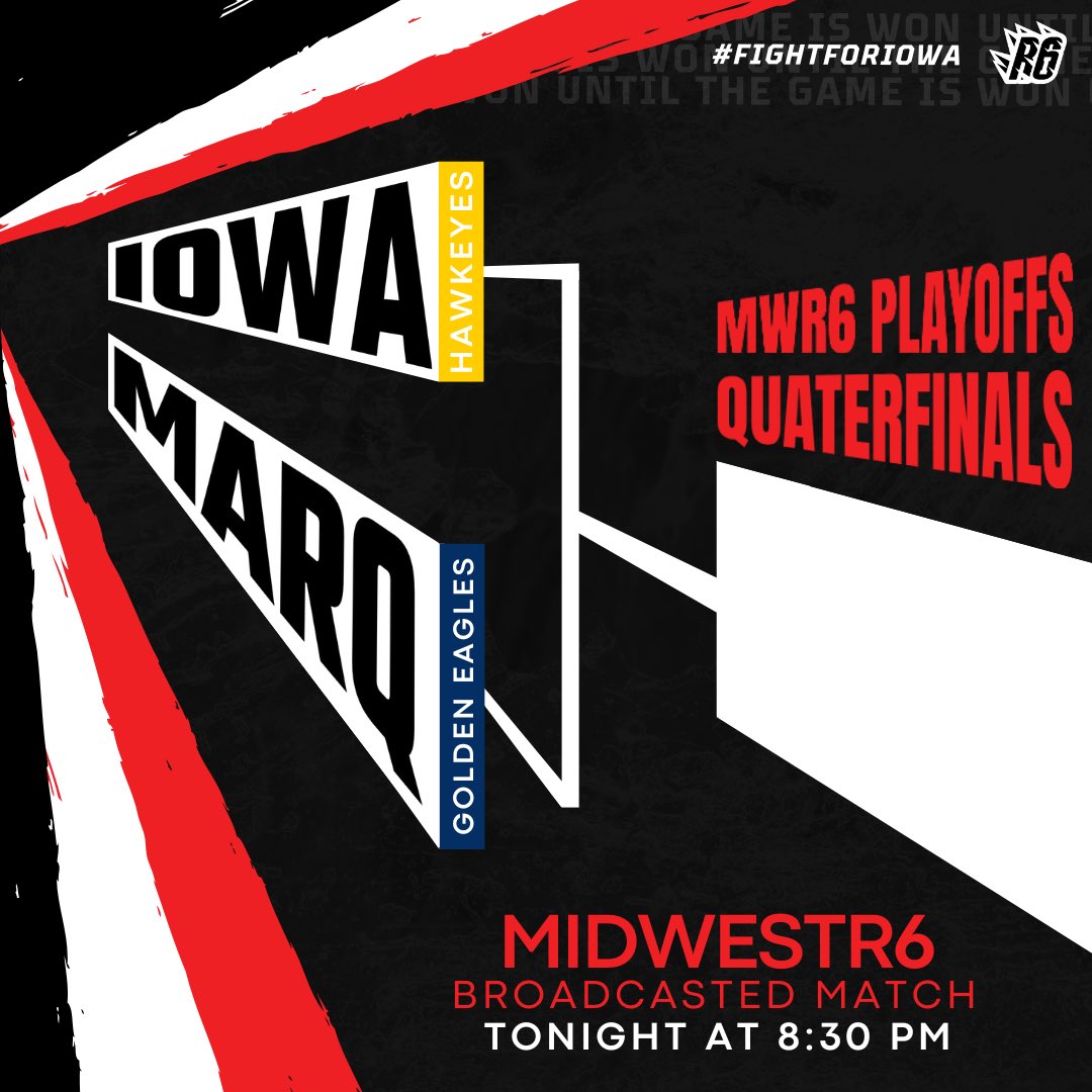 All or nothing. Until the game is won.

📅 Tonight at 8:30 PM CST 
🔴 LIVE on MidwestR6’s Twitch 
🆚 Marquette University

#RainbowSixSiege #eSports #FightForIowa #midwestr6