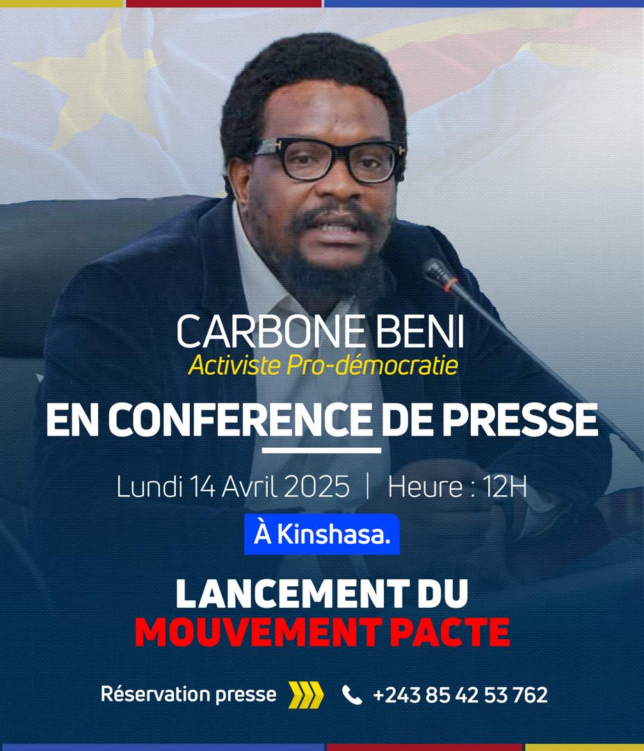 Icone_Carbone's tweet photo. LE RENDEZ-VOUS EST PRIS !

Dès ce 14 avril 2025, le cours de l’histoire congolaise prendra une autre tournure, et ce, ensemble avec tous les fils et toutes les filles du pays.

Faisons le pacte et agissons dans pacte pour impacter positivement.

Patriotes en action pour l’émergence de la République “PACTE”.
L’ordre doit régner, et l’ordre régnera.

Réservation presse : +243854253762

Patriotiquement🇨🇩✊🏽