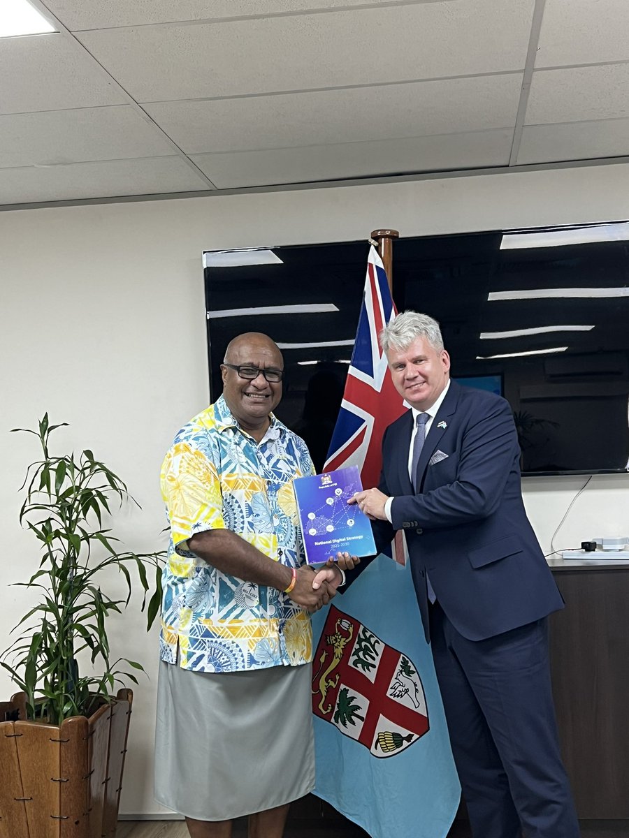 Great meeting with DPM Kamikamica in Suva. We discussed newly adopted Digital National Agenda and how Estonian expertise could support its implementation. Fiji could be a great testbed for our digital innovations in the region. 🇪🇪🇫🇯 #DigitalDiplomacy 
<a href="/egovacademy/">e-Governance Academy</a> <a href="/MFAestonia/">Estonian MFA 🇪🇪 | 🌻 #StandWithUkraine</a>