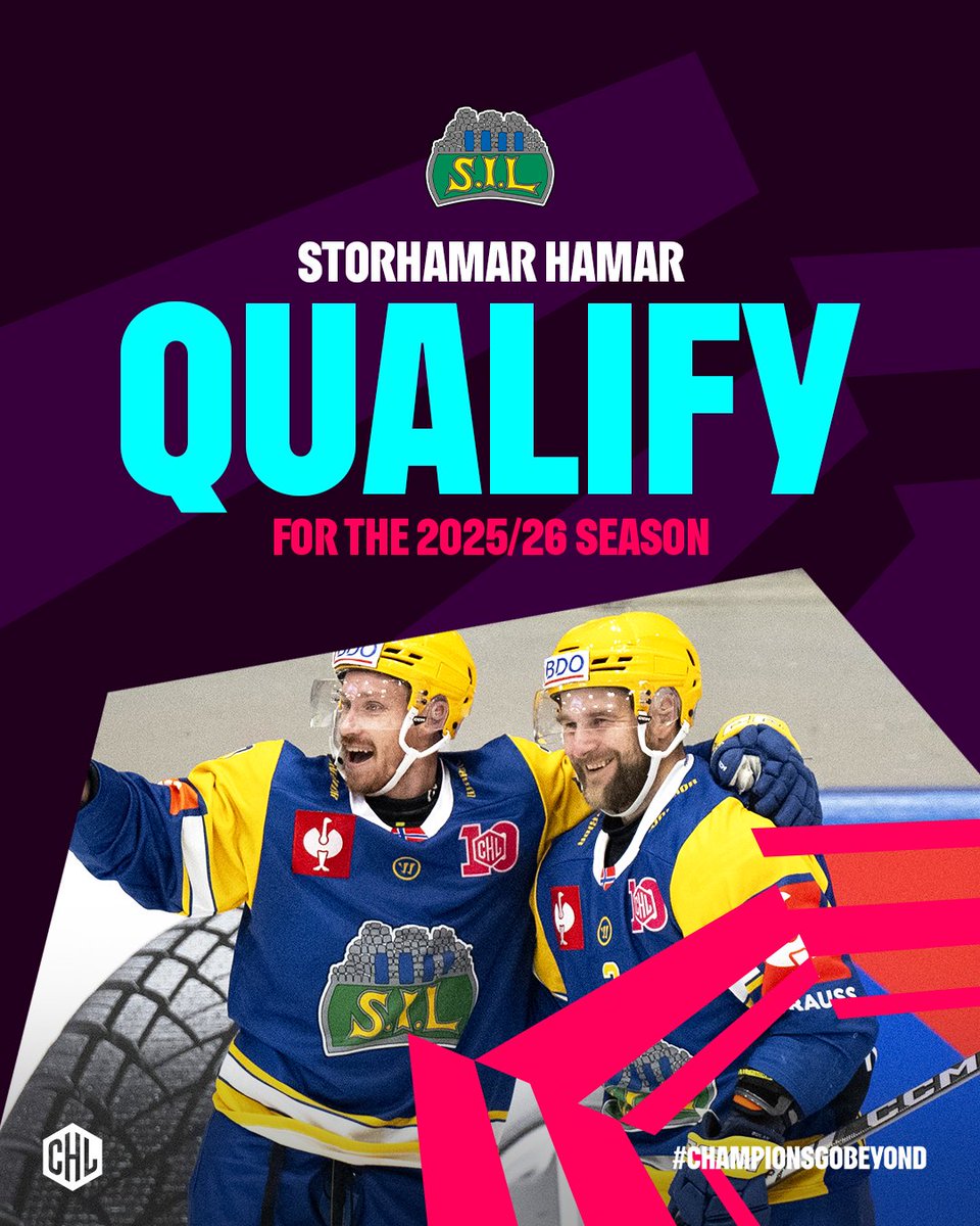 Champions Hockey League (@championshockey) on Twitter photo ✅ <a href="/StorhamarHockey/">Storhamar Hockey</a> qualify for 2025/26! 👑
Back-to-back CHL qualifications for back-to-back champions of 🇳🇴! It doesn’t get better than that 🔥
Congratulations! 💪
#ChampionsGoBeyond ✅ <a href="/StorhamarHockey/">Storhamar Hockey</a> qualify for 2025/26! 👑
Back-to-back CHL qualifications for back-to-back champions of 🇳🇴! It doesn’t get better than that 🔥
Congratulations! 💪
#ChampionsGoBeyond