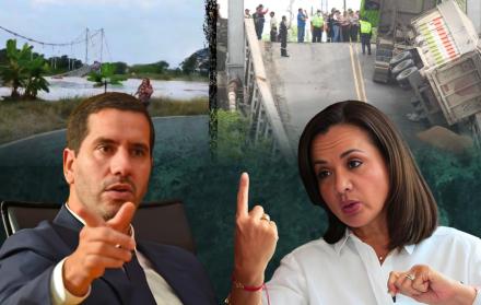 UrgenciaEcu's tweet photo. ⚫️Marcela Aguiñaga intenta escudarse enfrentando al Ministro Roberto Luque, desviando el tema del puente colapsado y reclamando por otras vías del país #PrefecturaDelGuayas https://t.co/ORpq7RP2h4
