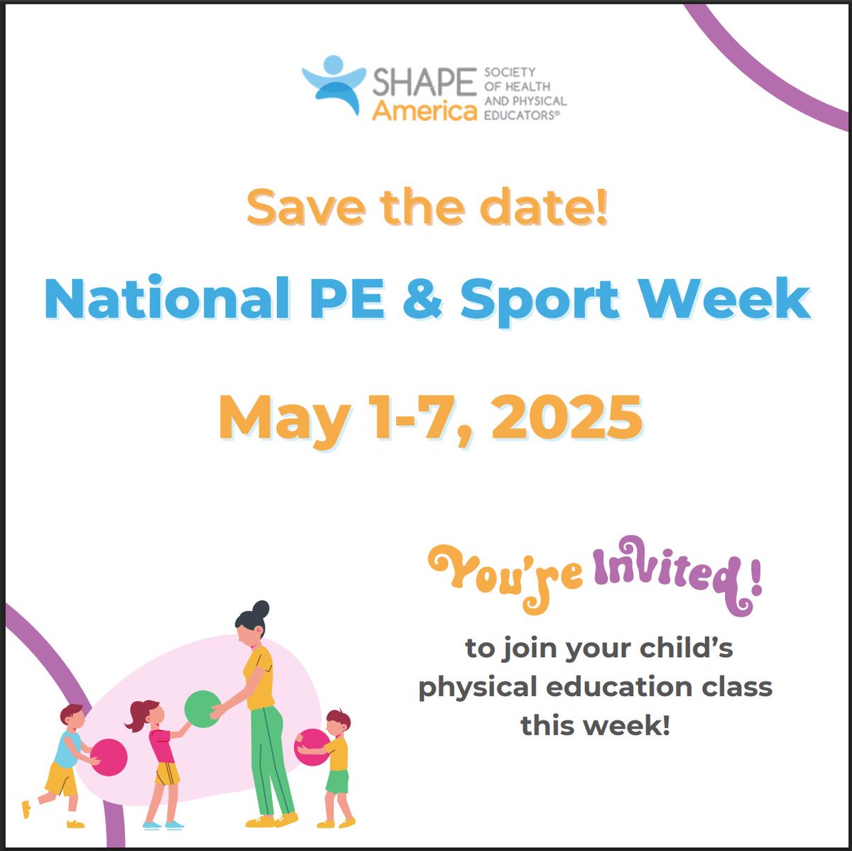 SHAPE America (@shapeamerica) on Twitter photo Free National PE & Sport Week Resources #MayWeek
During May Week, we encourage health and PE to use this week to advocate by educating parents and the community about the importance of health and physical education, and to celebrate their programs
👇👇
shapeamerica.org/events/pesport… Free National PE & Sport Week Resources #MayWeek
During May Week, we encourage health and PE to use this week to advocate by educating parents and the community about the importance of health and physical education, and to celebrate their programs
👇👇
shapeamerica.org/events/pesport…