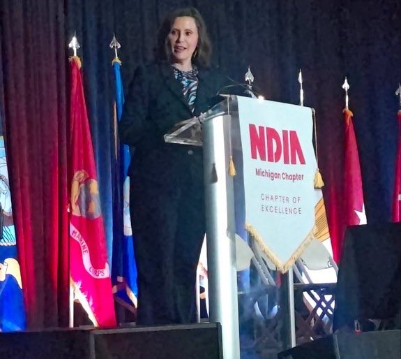 Gov. Gretchen Whitmer spoke at MDEX where she recognized Detroit Arsenal organizations for the critical role each plays in Army modernization and for collaborative efforts to ensure ground vehicle technology is aligned with Army mission demands for operational effectiveness.