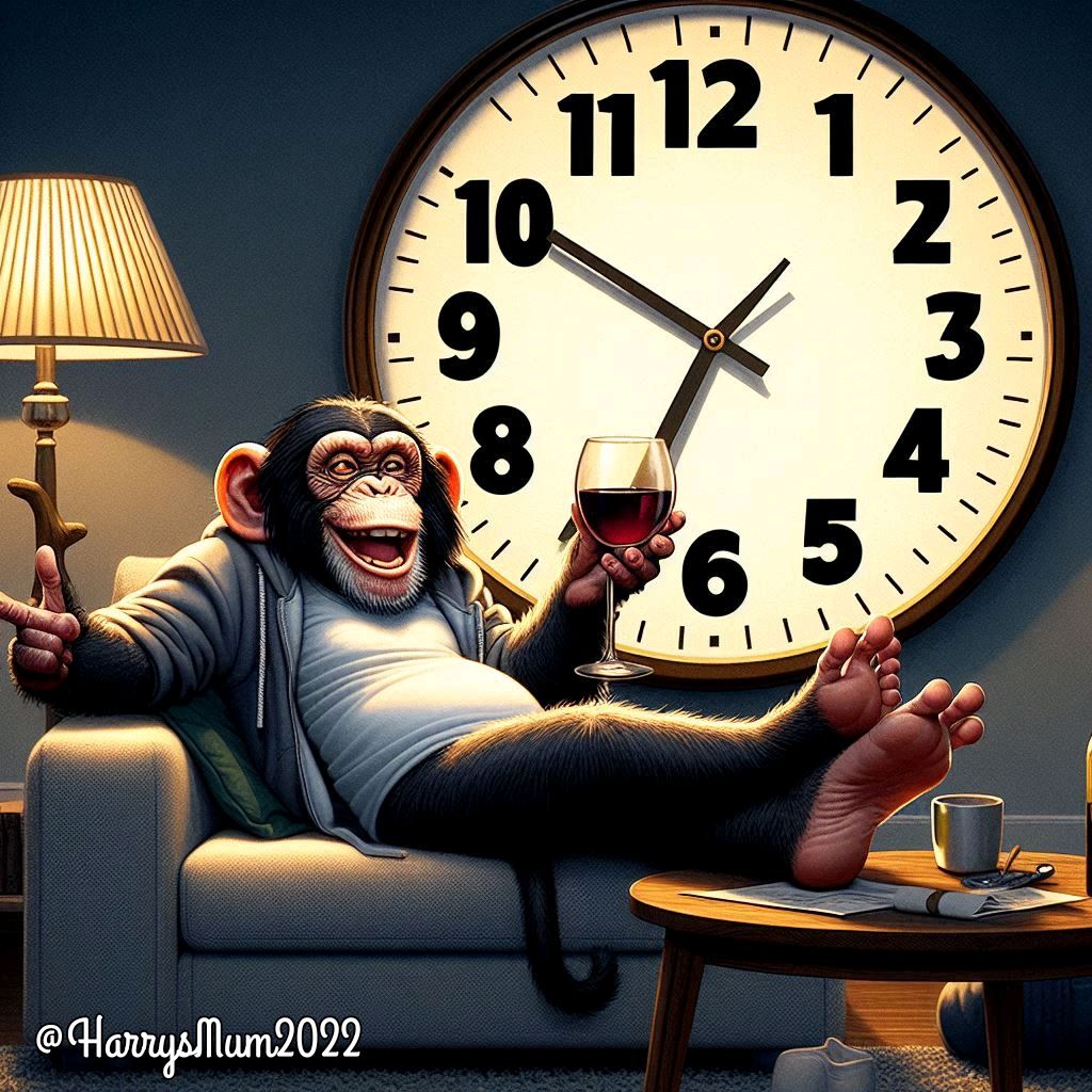 HarrysMum2022's tweet photo. 4. *Goodnight! It's Thursday evening, the perfect time to pretend I’m going to wake up early tomorrow. (Spoiler: I won’t.) 🛏️⏰ 
See you tomorrow you lovely lot. 😁😘🍷🙋‍♀️
#ThursdayHumour*
#aiART #DallE3
@jeffries_p46145 https://t.co/zx3WJ5lyIL