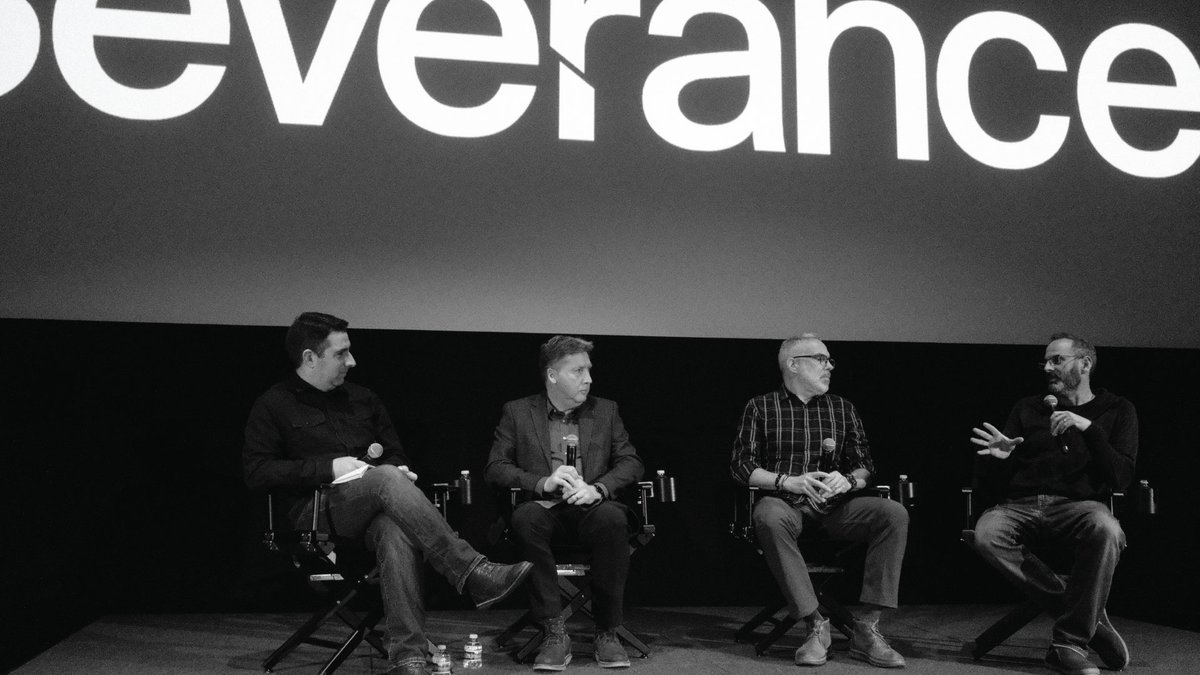 ILMVFX's tweet photo. It was a pleasure having the visual effects and sound supervisors from the hit Apple TV+ series #Severance join us for the latest ILM Filmmaker Forum this week.

Special thanks to Jacob Ribicoff (Supervising Sound Editor / Re-Recording Mixer), Bob Chefalas (Re-Recording Mixer), Eric Levin (VFX Supervisor), and moderator Michael Coleman.