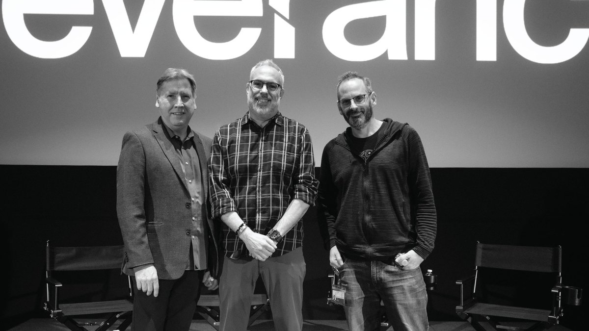 ILMVFX's tweet photo. It was a pleasure having the visual effects and sound supervisors from the hit Apple TV+ series #Severance join us for the latest ILM Filmmaker Forum this week.

Special thanks to Jacob Ribicoff (Supervising Sound Editor / Re-Recording Mixer), Bob Chefalas (Re-Recording Mixer), Eric Levin (VFX Supervisor), and moderator Michael Coleman.