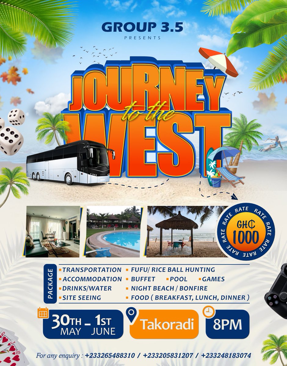 TheEscape16's tweet photo. We’re not just traveling — we’re making memories.
Journey to the West with us and let the good vibes lead the way.
This isn’t just a trip, it’s an experience.

#JourneyToTheWest #Group35Events #WeekendEscape #TakoradiVibes https://t.co/AM6H1iT63G