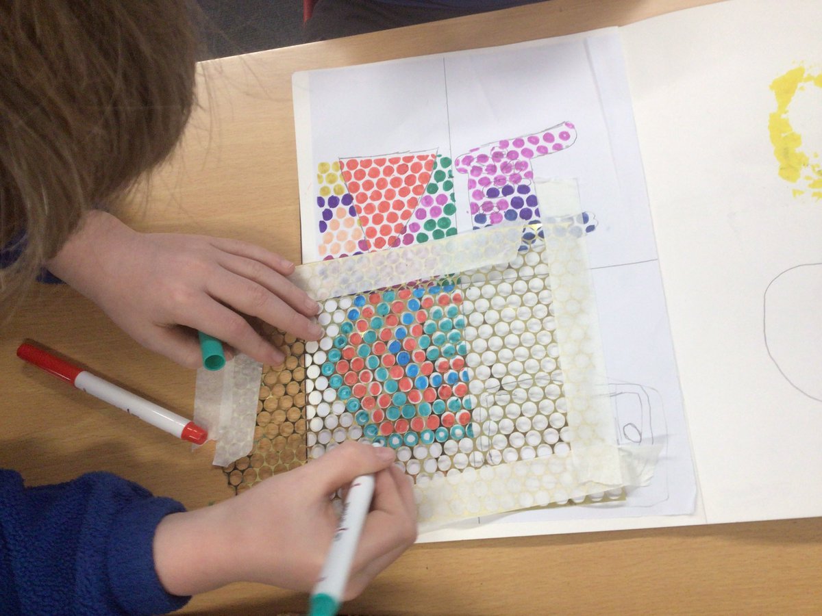 StJoStourbridge's tweet photo. Brilliant Pop Art final pieces were created by Year 6. The children combined all their learning of the recent topic and chose how to create their Ben Day dots after experimenting with bubble wrap and sequin mesh. #art #broadandbalanced https://t.co/p9FStBJLNJ