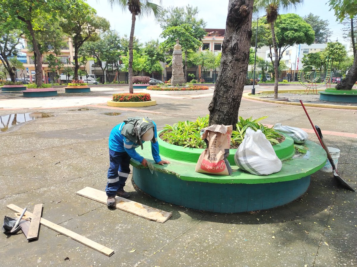 181Responde's tweet photo. 🛠️ En el Parque España, el equipo de @parquesgye realizó trabajos de albañilería, incluyendo el resane de pisos y bancas.

🌳 Estas acciones permiten mantener en óptimas condiciones este espacio emblemático en la #CiudadDeTodos 💙, promoviendo un entorno cómodo y seguro para todos los visitantes.

#MunicipioDeGuayaquil #AlcaldíaResponde