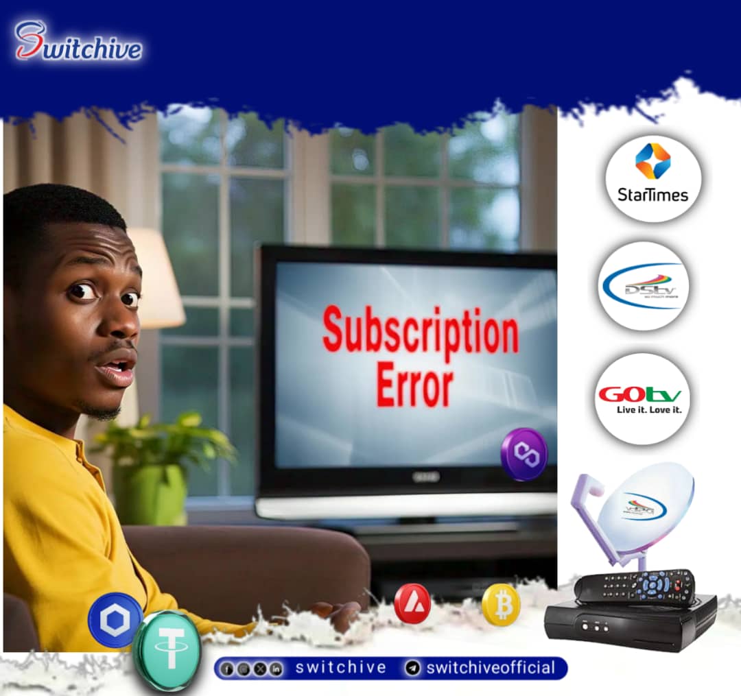 switchive's tweet photo. Your decoder’s calling📺! Recharge your DSTV, GOTV or Startime with #bitcoin #usdt and other #cryptos in seconds at 👉https://t.co/ihAzXXJLN3. No queues. No delays. Just vibes. 
#StayConnected #CryptoInAction #Switchive https://t.co/9mymjTQpuM