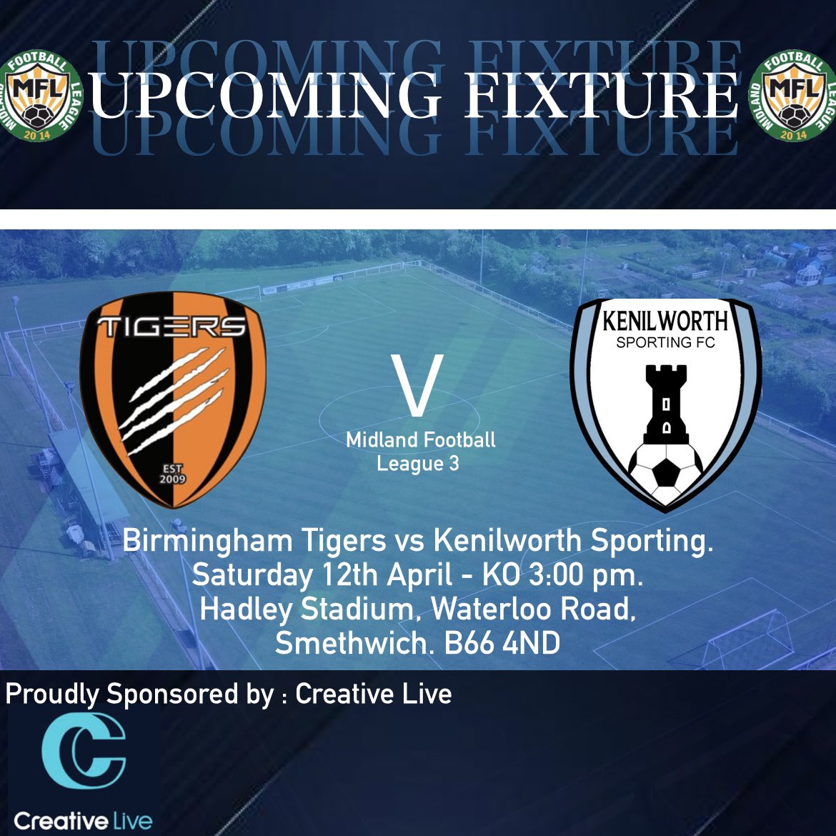 FcKenilworth's tweet photo. UPCOMING FIXTURE🔵 

This Saturday we are on the road to face @tigersmediatv for our penultimate game of the season. 

Kick off is 3pm - full fixture details below. 

#MFL #UTS https://t.co/Tq0FzjRnp9