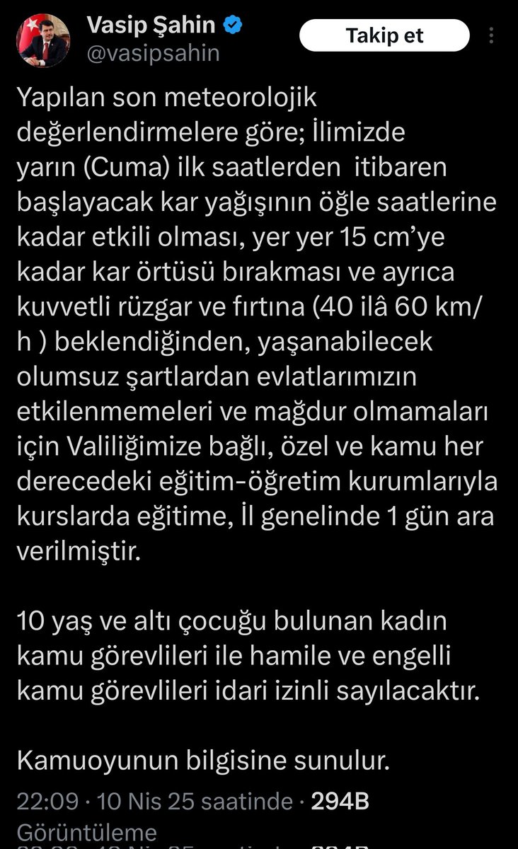 Ankara'da eğitime kar engeli! 

Ankara valiliğinden yapılan açıklamaya göre Ankara genelinde eğitim öğretime ilde beklenen 5 ila 15 santim arası kar yağışı, don ve kuvvetli rüzgar sebebiyle ara verildi. 

Valilikten yapılan açıklamaya göre ayrıca 10 yaş ve altı çocuğu bulunan