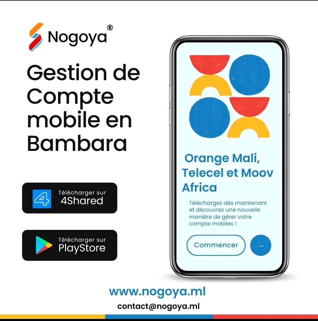 flex94i's tweet image. Découvrez Nogoya, l&apos;app qui révolutionne la gestion mobile au Mali !
Gérez vos crédits, recevez des alertes vocales en bambara, et restez connecté avec Orange Mali, Malitel &amp;amp; Telecel.
Simple, rapide, pour tous.

#Nogoya #TechMali #AppMobile #InnovationAfricaine