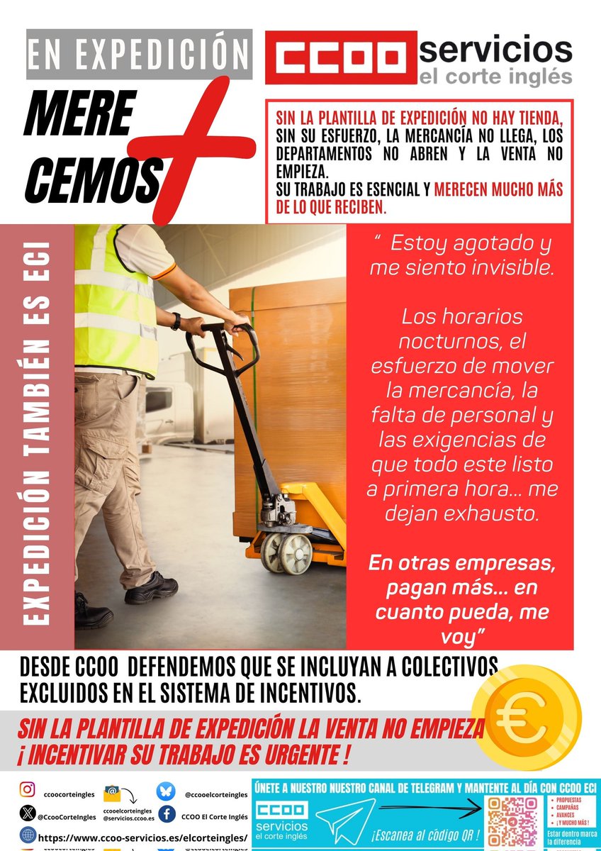 CcooCorteIngles's tweet photo. ░E░X░P░E░D░I░C░I░Ó░N░
𝕋𝔸𝕄𝔹𝕀Éℕ 𝔼𝕊 𝔼ℂ𝕀
✊ Desde CCOO ECI hemos defendido que colectivos imprescindibles como expedición deben incentivar.
Porque sin ell@s...
📢 ¡ 𝙇𝘼 𝙏𝙄𝙀𝙉𝘿𝘼 𝙉𝙊 𝙑𝙀𝙉𝘿𝙀 !
#CCOO #INCENTIVOSECI #CCOOECI #CCOOSINDICAL https://t.co/tVKpstgNcB