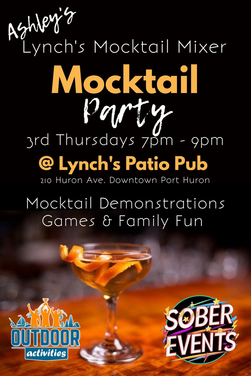 Lynch's Mocktail Mixer is here! 🍋 Every 3rd Thursday, May-Oct, 7-9 PM at Lynch's Patio Pub. Sober, family-friendly fun with games &amp; mocktail demos by Ashley. #LynchsPatioPub #SoberEvent