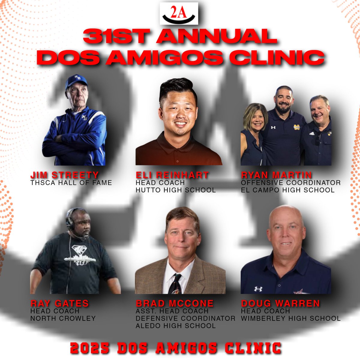 It is with great Honor to announce the 31st Annual Dos Amigos Clinic, June 12th-13th in Eagle Pass, Texas! Please join us in what promises to be a Great Lineup of Outstanding Football Speakers as well as Football Coaches Fellowship! It truly is “One of A Kind!”