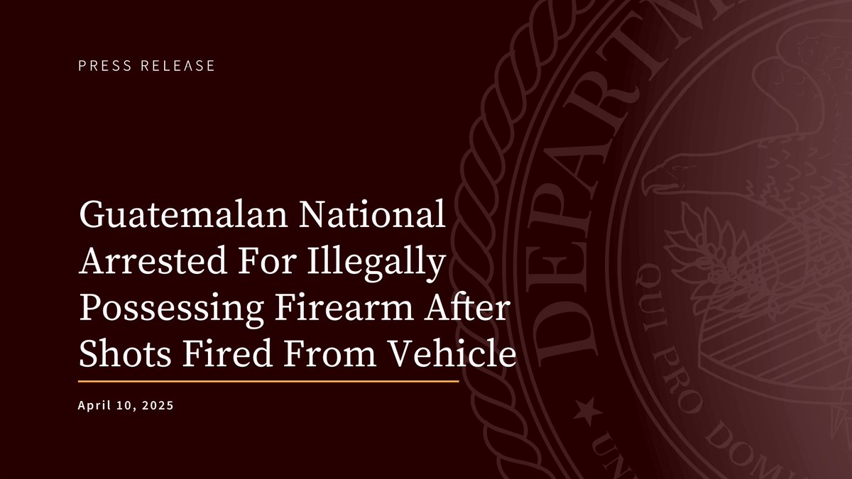Guatemalan national arrested for illegally possessing firearm after shots fired from vehicle. <a href="/ATF_Tampa/">ATF Tampa</a> <a href="/ManateeSheriff/">Manatee Sheriff</a> <a href="/HSITampa/">HSI Tampa</a> 
justice.gov/usao-mdfl/pr/g…