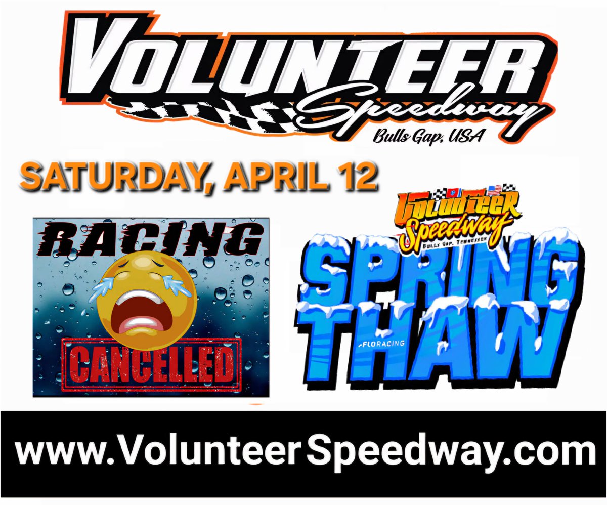 Volunteer Speedway (@thegap_volspdwy) on Twitter photo Rain 🌧 and chilly 🥶 weather forces cancellation of #ScottSextonMemorialSpringThaw <a href="/TheGap_VolSpdwy/">Volunteer Speedway</a> on Saturday, April 12. ... VolunteerSpeedway.com Rain 🌧 and chilly 🥶 weather forces cancellation of #ScottSextonMemorialSpringThaw <a href="/TheGap_VolSpdwy/">Volunteer Speedway</a> on Saturday, April 12. ... VolunteerSpeedway.com