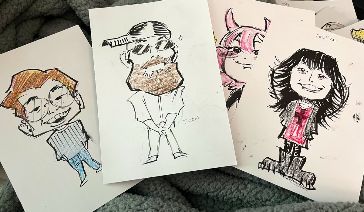 it was caricature day in my senior portfolio class, id never done caricatures before but it felt very freeing to draw like a kid again 