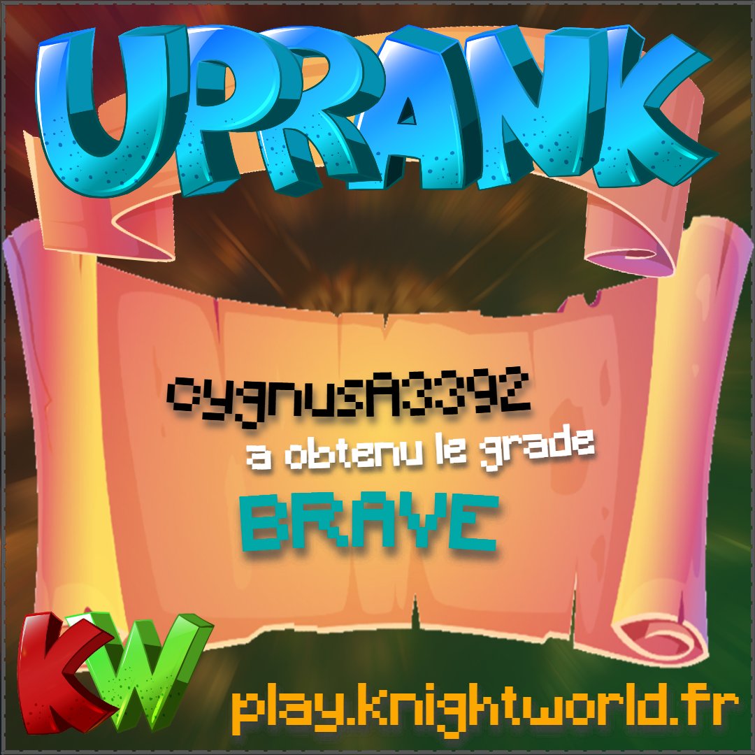 knightworld_mc's tweet photo. Félicitations au joueur cygnusA3392 qui vient d'obtenir le grade BRAVE d'une valeur de 9.90 EUR ! 🎉🎊🎁
⚠️Prochain UPRANK le 10/05/2025⚠️
Pour plus d'informations, /uprank en jeu https://t.co/TX9gAQdONX