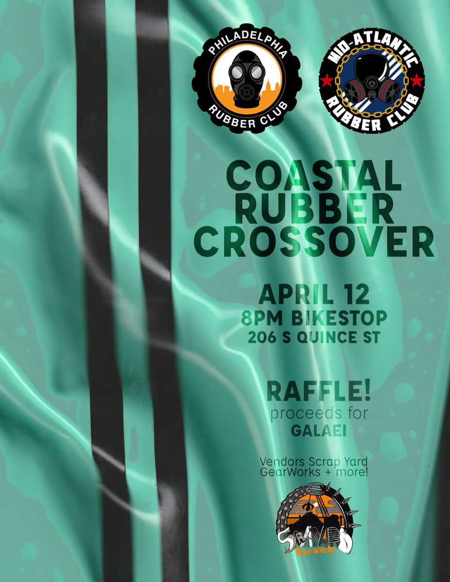 Mid-Atlantic Rubber Club (@midatlanticrbbr) on Twitter photo It’s time for cities to collide for a great cause! Join us and @phillyrubberclub  in Philly 8pm at @bikestopphilly as we see what happens when great cities meet!! we will be doing a raffle with proceeds going to <a href="/galaeiphilly/">GALAEI</a> so bring those bucks!!! Can’t wait to see everyone :)) It’s time for cities to collide for a great cause! Join us and @phillyrubberclub  in Philly 8pm at @bikestopphilly as we see what happens when great cities meet!! we will be doing a raffle with proceeds going to <a href="/galaeiphilly/">GALAEI</a> so bring those bucks!!! Can’t wait to see everyone :))