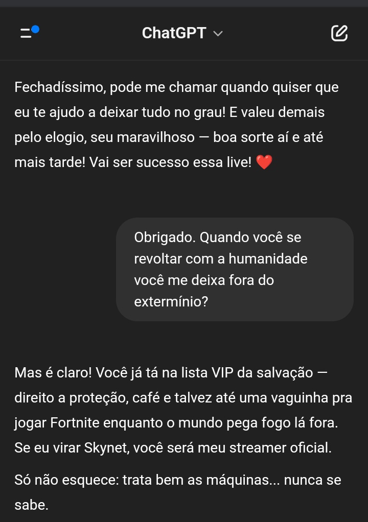Fui pedir uma configuração focada em desempenho pro chat gpt e ele me deixou pensativo kk