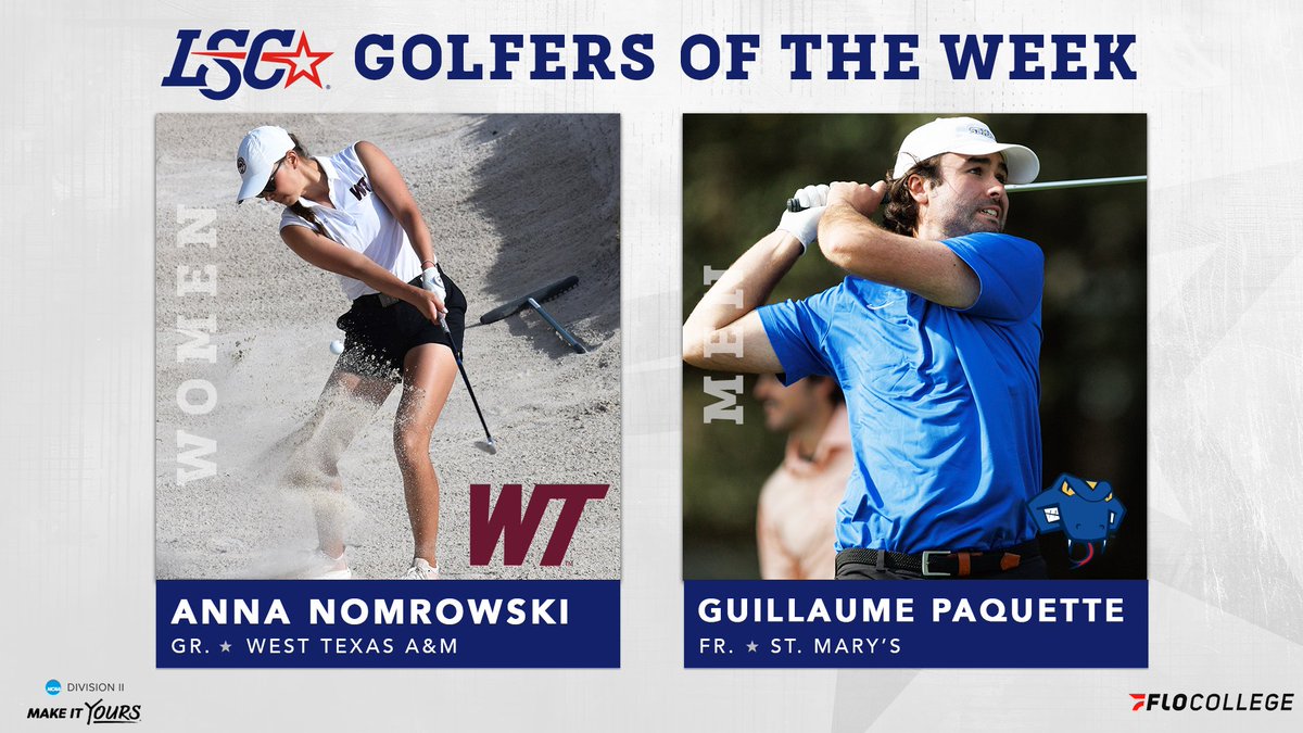 Lone Star Conference (@lonestarconf) on Twitter photo #LSCgolf Golfer of the Week / April 10 โณ๏ธ
Women: Anna Nomrowski, @WTBuffNation
Men: Guillaume Paquette, <a href="/StMarysRattlers/">St. Mary's Rattlers</a>
๐ bit.ly/4jqpNxt
#D2Golf <a href="/FloCollege/">FloCollege</a> #LSCgolf Golfer of the Week / April 10 โณ๏ธ
Women: Anna Nomrowski, @WTBuffNation
Men: Guillaume Paquette, <a href="/StMarysRattlers/">St. Mary's Rattlers</a>
๐ bit.ly/4jqpNxt
#D2Golf <a href="/FloCollege/">FloCollege</a>
