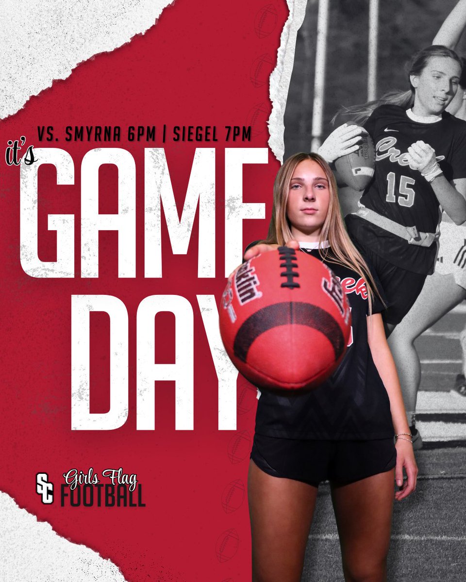 Stewarts Creek Flag Football (@flagfb_schs) on Twitter photo ๐G A M E D A Y๐
SCHS Girls Flag Football are traveling today to Siegel High School! Kick off times have changed due to inclement weather. Details โฌ๏ธ
๐๏ธ Siegel High School
โ๏ธ 6pm | 7pm
๐ <a href="/ladydawgsflag/">Lady Bulldogs Flag Football</a> | <a href="/SiegelFlag/">Siegel Flag Football</a>
๐๏ธ $7
#RedHawks #GirlsFlagFootball ๐G A M E D A Y๐
SCHS Girls Flag Football are traveling today to Siegel High School! Kick off times have changed due to inclement weather. Details โฌ๏ธ
๐๏ธ Siegel High School
โ๏ธ 6pm | 7pm
๐ <a href="/ladydawgsflag/">Lady Bulldogs Flag Football</a> | <a href="/SiegelFlag/">Siegel Flag Football</a>
๐๏ธ $7
#RedHawks #GirlsFlagFootball