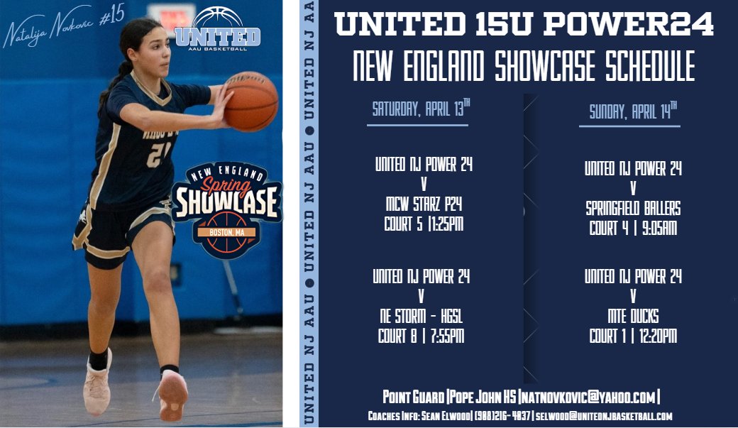 Natalija Novkovic (@nat_novkovic) on Twitter photo Come check us out this weekend!!
Kicking off the season in Hanover, MA 🏀
15U Power24!
<a href="/unitedNJaau/">United NJ AAU</a>
<a href="/CoachJimmy_O/">Jimmy Ostaszewski</a>
<a href="/CoachGaba/">Coach Joe Gaba</a>
<a href="/coach_elwood/">Shawn Elwood</a> Come check us out this weekend!!
Kicking off the season in Hanover, MA 🏀
15U Power24!
<a href="/unitedNJaau/">United NJ AAU</a>
<a href="/CoachJimmy_O/">Jimmy Ostaszewski</a>
<a href="/CoachGaba/">Coach Joe Gaba</a>
<a href="/coach_elwood/">Shawn Elwood</a>