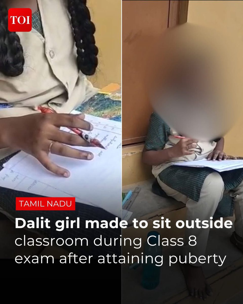#TamilNadu | A class 8 girl from the Scheduled Caste (Arunthathiar) recently attained puberty and was allowed to write her examination outside the classroom at a private matriculation school in #Coimbatore.

The mother of the minor girl recorded a video and approached the