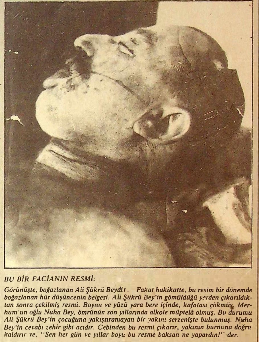 telmas24's tweet photo. Cumhuriyet tarihinin ilk siyasi suikasti sayabiliriz Ali Şükrü bey suikastini. I. Meclisteki muhalefetin sindirilmesi böyle sağlandı. Oğlu daha sonra alkol müptelası olmasını yadırgayanlara hep bu fotoğrafı göstermiş: 

“Sen, yıllar boyu her gün bu resme baksan ne yapardın?” https://t.co/0jjkPTCc5O