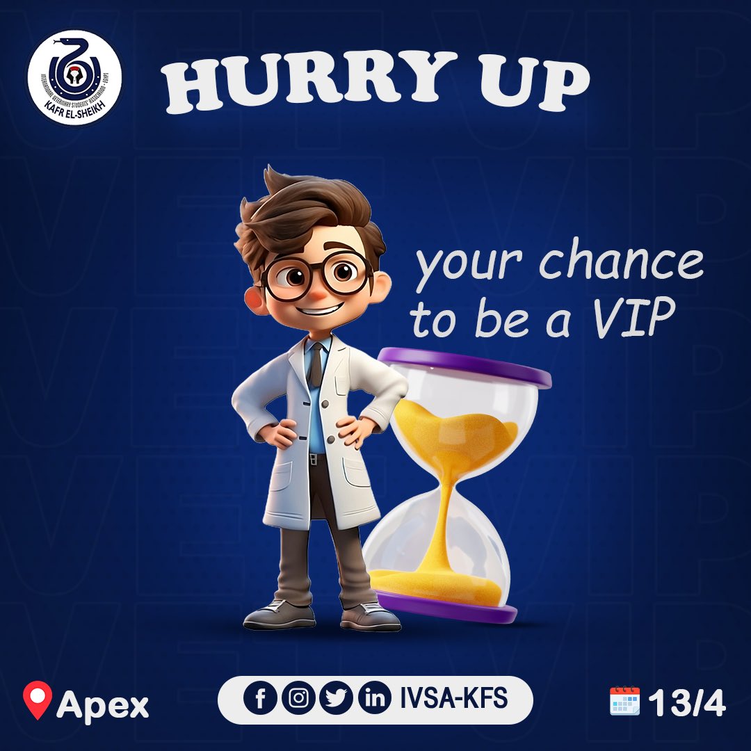 ivsakfs's tweet photo. Time is ticking! ⏳
Hurry up, choose your path, and secure your spot at VET-VIP before registration closes! 💙🤍

لينك الفورم :- 
https://t.co/QBR5HuUqKl

لوكيشن :- 
https://t.co/AwTuJHmSfw

#VET-VIP #IVSA-KFS #Pets 
#Equine #Medical-Rep #Large-animals #sessions https://t.co/KbUBn1kNr1