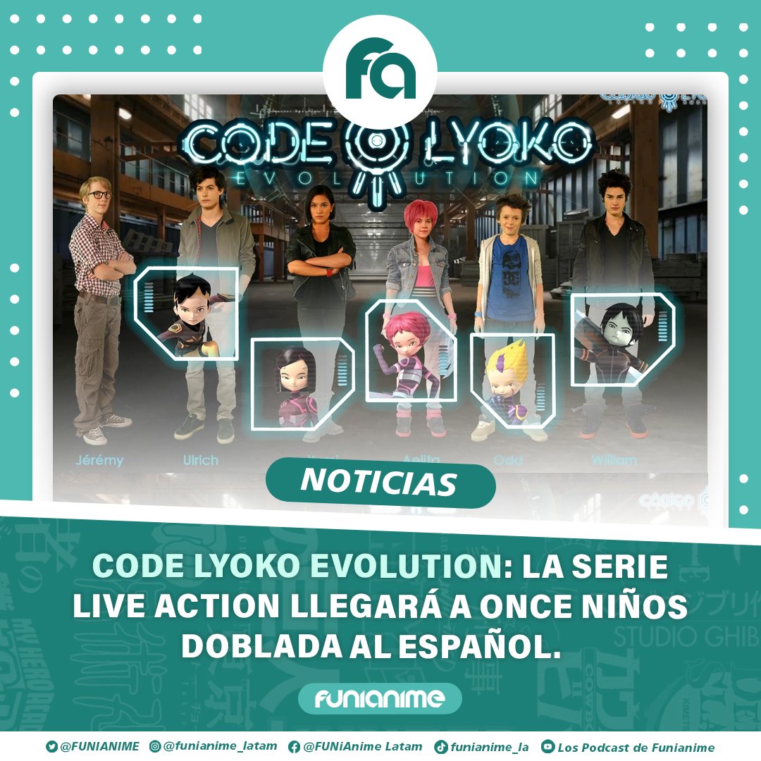 🚨 ¡Después de 13 años de espera!
🌀 Code Lyoko Evolution por fin tendrá doblaje latino y llegará a las pantallas de Once Niños.
🎭 La continuación live action del clásico animado nos trae a los guerreros de Lyoko una vez más para enfrentar a XANA. ¡Muy pronto! 🔥

#CodeLyoko