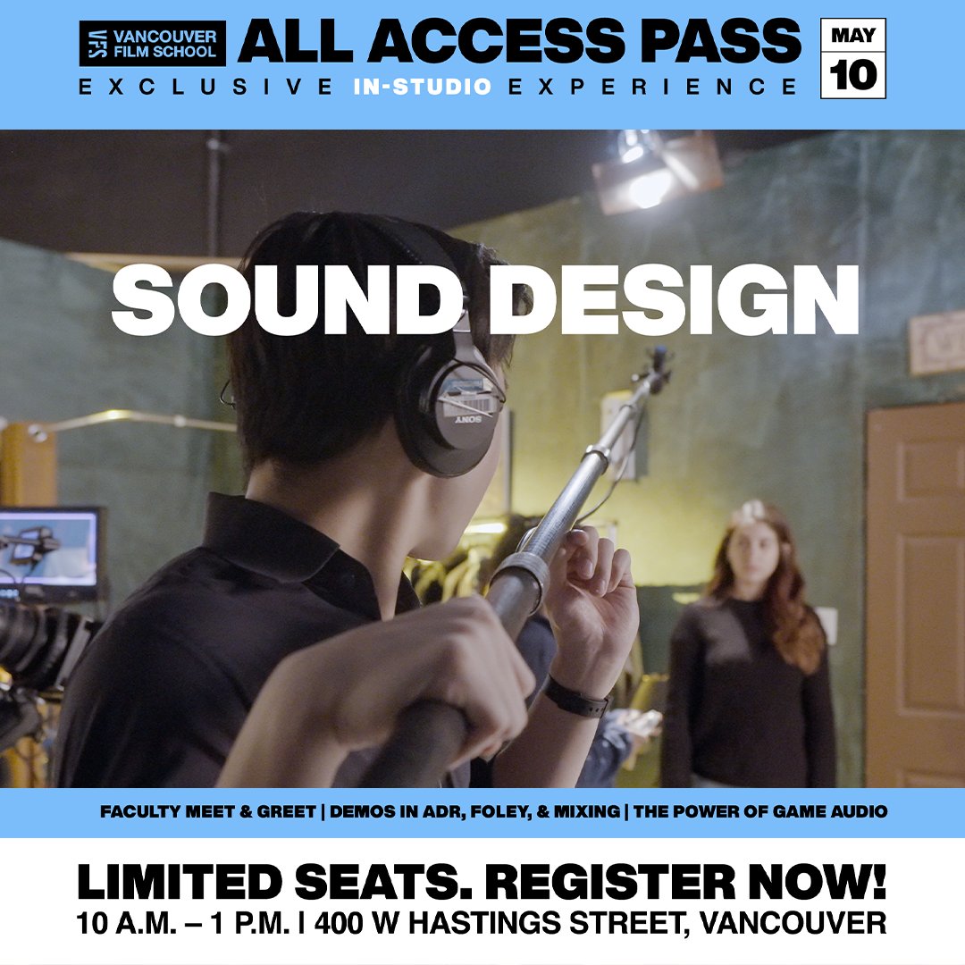 🎧 Step inside VFS’s Sound Design program &amp; experience your future in film, TV, &amp; games!

✅ ADR, Foley &amp; mixing demos
✅ Chat w/ PlayStation’s Michael Kent (VFS alum!)
✅ Campus tour + meet faculty
📅 Saturday, May 10; 10 a.m. – 1 p.m📍 VFS Campus 

🔗 ow.ly/26VG50Vyka4