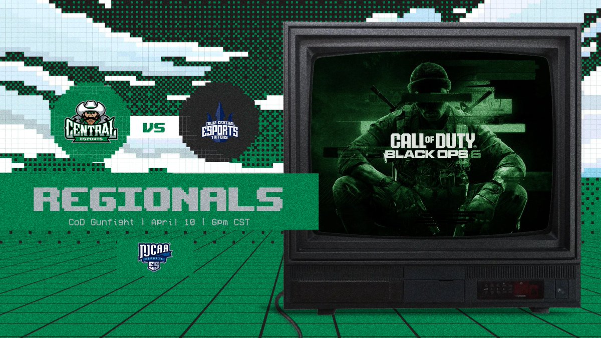 Our final day of #NJCAAe regional playoffs is here with one more team looking to earn a spot in the national tournament. CoD: Gunfight will be underway at 🕕 6pm CT 🕕 with a quarterfinal matchup 🆚 ICCC

📺 Watch live at: twitch.tv/centralccespor…