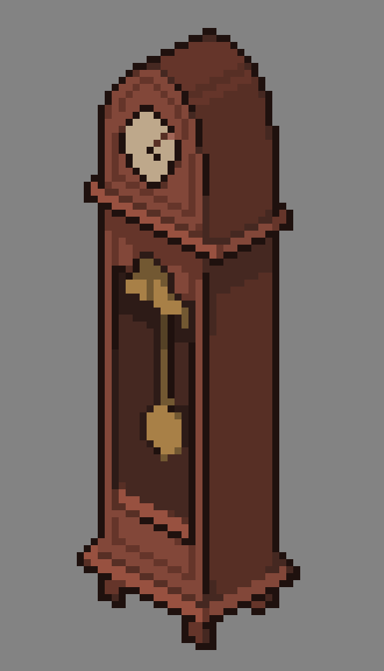 autremelon's tweet photo. I think the most interesting facts about the game are its mechanics.

For example, you can set the time after which the grandfather clock will start its chime, attracting some monsters, but to do this, you need to repair it – find a part and install it into the clock.

In the Burning House, a monster will react to sound if the sound: has the appropriate type, enters the monster's hearing range, and if it is loud enough – the volume of the sound, of course, is smaller the farther the hearer is from the source.
