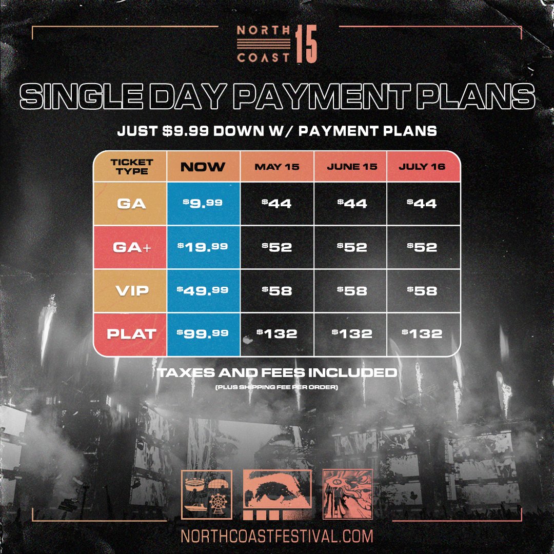 If you're looking to lock in your single day ahead of the price increase tomorrow, April 11th at 11:59 PM w/ a payment plan, this is for you! ✨💰

🎟: northcoastfestival.com