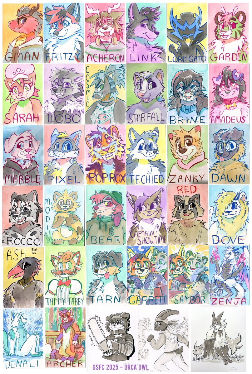 orcaowlart's tweet photo. All of my GSFC commissions! Loveee all of the characters I got to draw+paint this time 💕 https://t.co/W8sNEhtb42