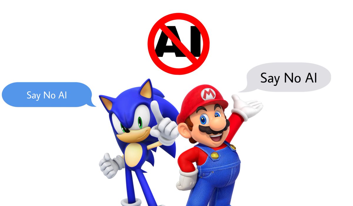 JaydenFlor90844's tweet photo. Mario and Sonic Says No To AI #SuperMario #SonicTheHedgehog #MarioandSonic #NoAI #BannedAI #StopAI #NintendoSwitch2 @NintendoAmerica @Sega #SaveVideoGames #VideoGameStrike https://t.co/abEQwKpvtp