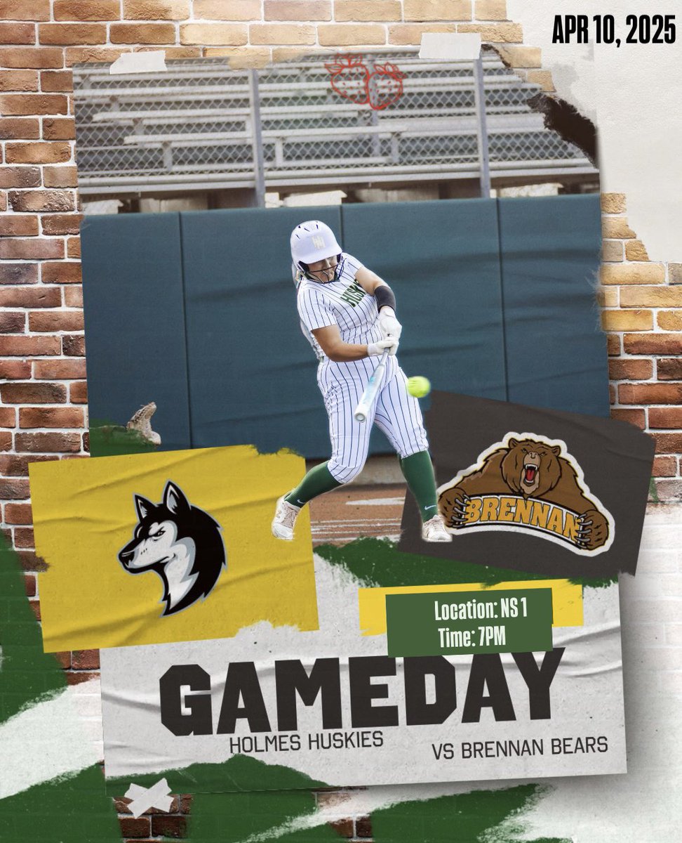 GAME DAY!!👏🗣️🥎
Varsity will be facing Brennan HS tonight at 7PM on NS1! 
Come out, be loud &amp; show that Husky Pride!! 
🐕💚
#HFND #holmessoftball
