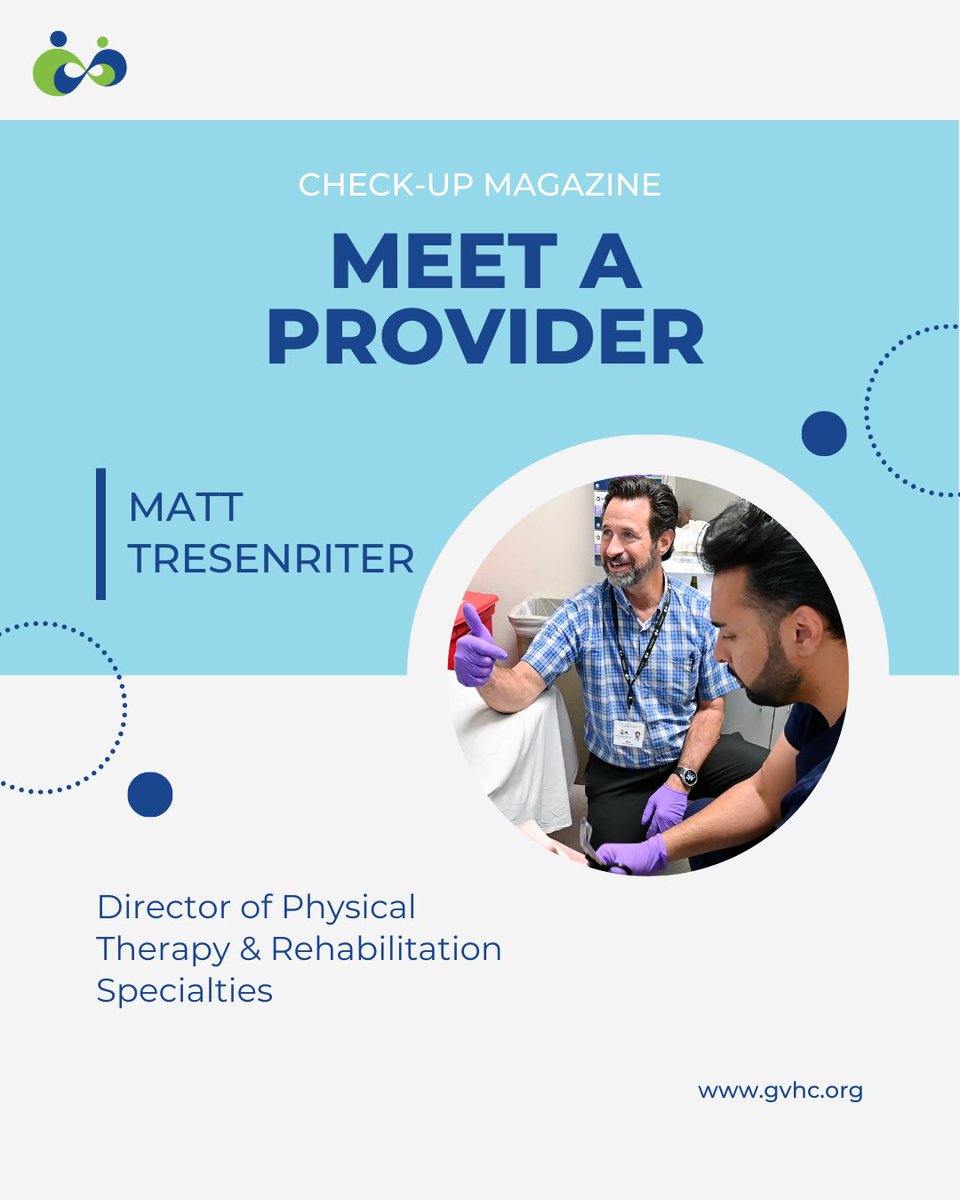 Golden Valley Health Centers (@gvhc_health) on Twitter photo Meet Matt Tresensiter, PT! 🧑⚕️ He is the GVHC Director of Physical Therapy and Rehabilitation Specialties at our McHenry Specialty Clinic and <a href="/PaceValley/">Central Valley PACE</a>. Over the last 30 years, Tresenriter has balanced both physical and wound care services in his extensive career. 💪 Meet Matt Tresensiter, PT! 🧑⚕️ He is the GVHC Director of Physical Therapy and Rehabilitation Specialties at our McHenry Specialty Clinic and <a href="/PaceValley/">Central Valley PACE</a>. Over the last 30 years, Tresenriter has balanced both physical and wound care services in his extensive career. 💪
