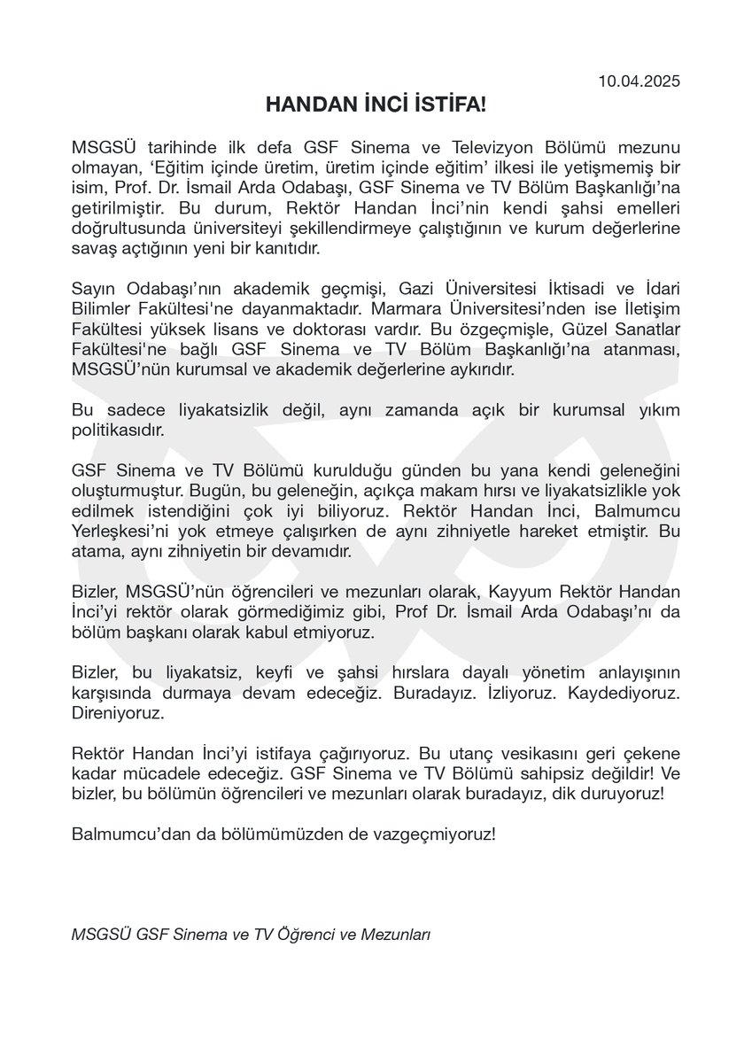 HANDAN İNCİ İSTİFA!

#handanincistifa
#balmumcudanvazgeçmiyoruz