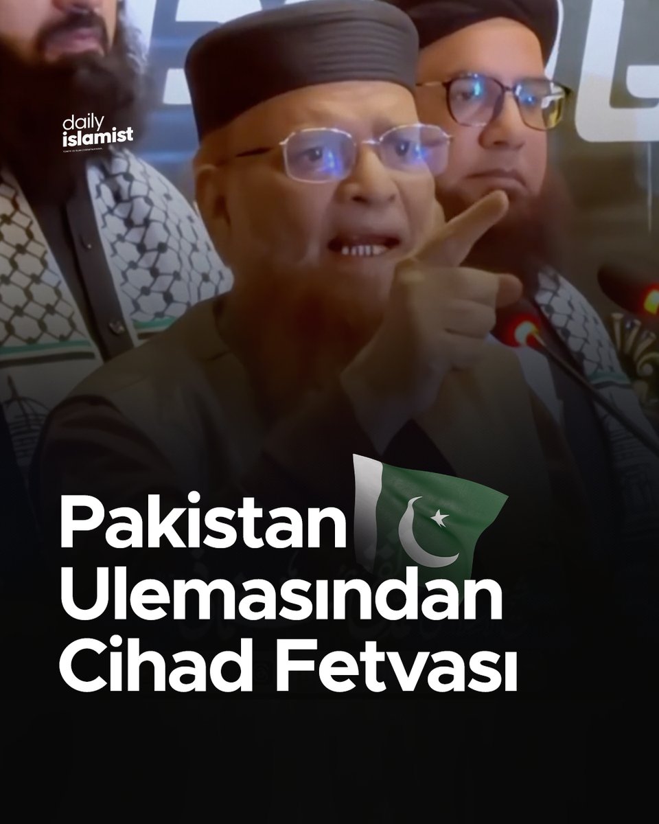 🇵🇰 Pakistan Uleması, İsrail'e karşı cihad fetvasına katıldı.

Müftü âlim Muhammed Taki Osmani, şu sözlerle seslendi:

"Bugün burada değil, Gazze'de toplanmamız gerekiyordu

Ümmet, İslamın ilk kıblesini koruyan mücahitler için pratikte hiçbir şey yapmadı.

Kararlar ve konferanslar
