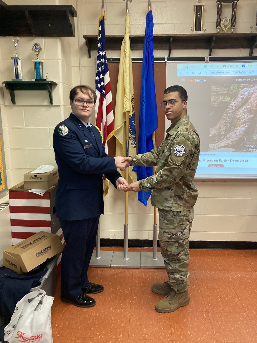 Change of Command for Alpha Flight. Cadet Tyler Cuccurullo turns over command to Cadet Emily Diaz-Gomez. [pic 1-3]
Cadet Cameron Mitchell receives a promotion to Cadet Major from Cadet Tyler Cuccurullo. [pic 4]