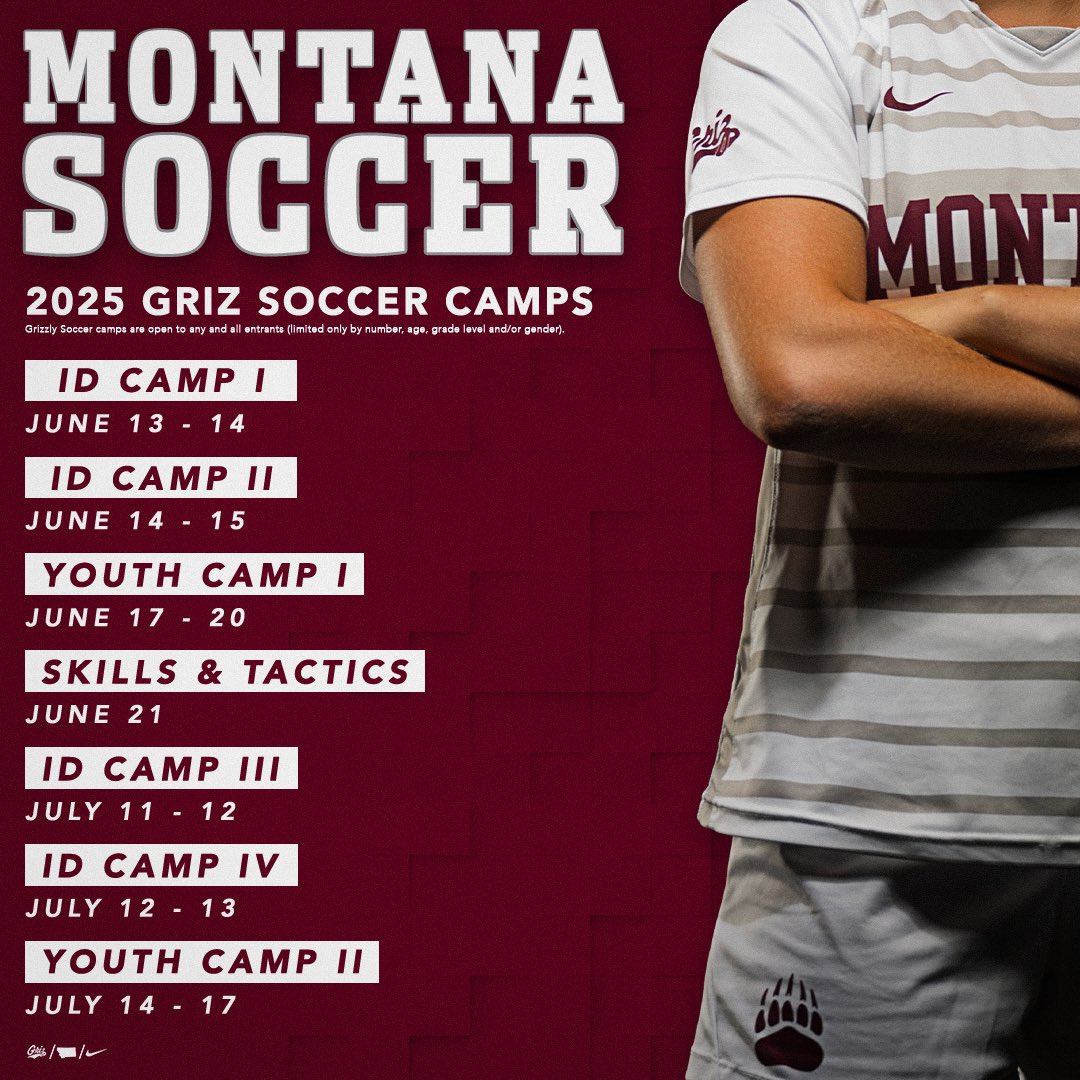 MontanaGrizSOC's tweet image. What’s different about our ID camps? They are capped at 40 campers each! This means direct contact &amp;amp; coaching from our staff. We get to know you &amp;amp; try to make you better, not just stand and evaluate from a far. #GrizSoccer #SignUpToday 
montanasoccercamps.com