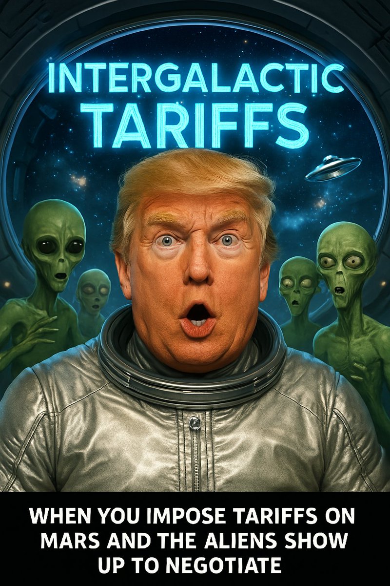 RiffsOnSol's tweet photo. 🚀👽 INTERGALACTIC $RIFFS 👽🚀
When you slap a 145% import duty on Martian minerals and the greys pull up to the White House uninvited.
🛸📉📈
Caption this moment of cosmic diplomacy.
#TradeWars #SpaceForce2 #AlienLobbyists #TariffTantrum #GalacticGDP #RIFFS https://t.co/WPphJdQr3I