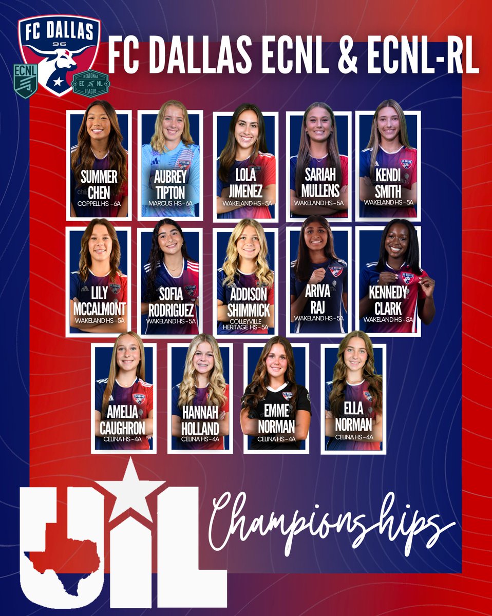 FCDGirlsECNL's tweet photo. 🔥 Good luck to all our FCD ECNL + ECNL-RL players chasing glory in the UIL State Championships this weekend!

Repping their schools, repping the badge — let’s gooo! 💪⚽
Bring it home, ladies! 🏆

#FCDallas #DTID #UILStateChamps #PlayForMore #ECNL #BuiltDifferent https://t.co/d2DLrRHdyk