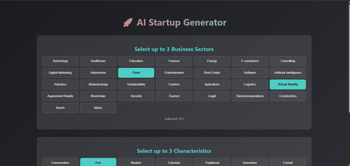 aiforgecode's tweet image. I'm working on a few AI projects, trying to stay away from code as much as possible. My first play project is the AI Startup Generator.
startups.aiforgecode.com
Feedbacks are welcome.